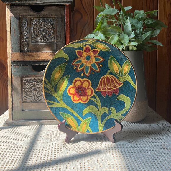 Vintage Designer Inspired Hand Painted Floral Oriental Accent Decorative Plate - Picture 2 of 8